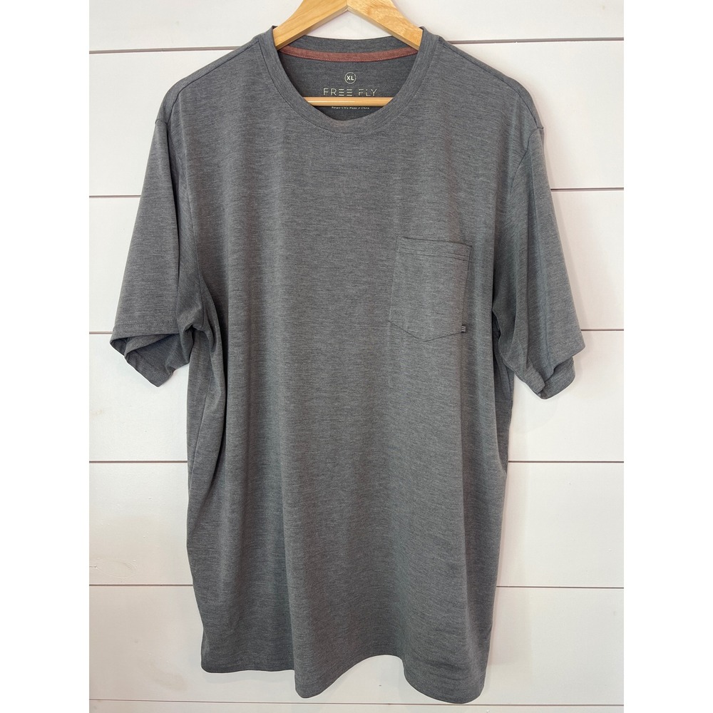Free Fly Mens Bamboo Pocket T-Shirt Heather Gray Short Sleeve XL Stretch Tee